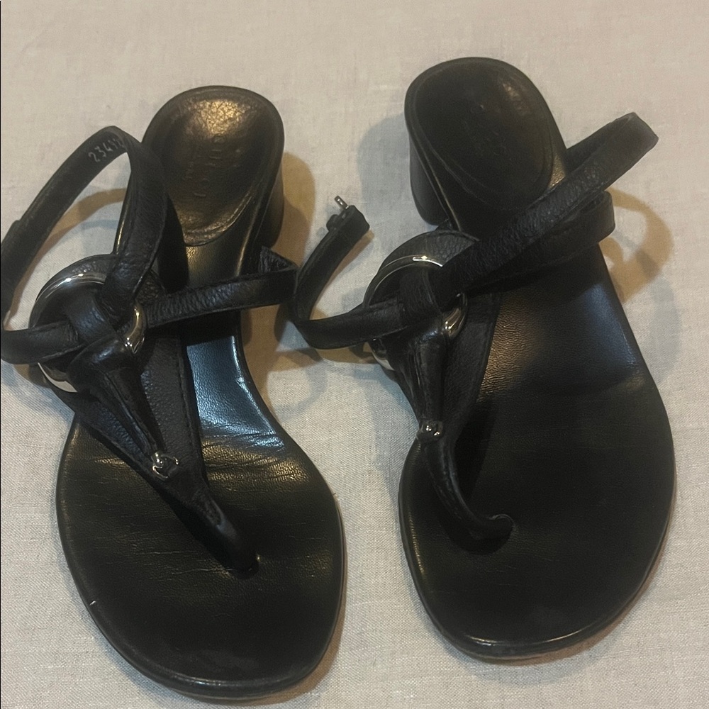 Gucci Black Leather Sandals with Silver Accents